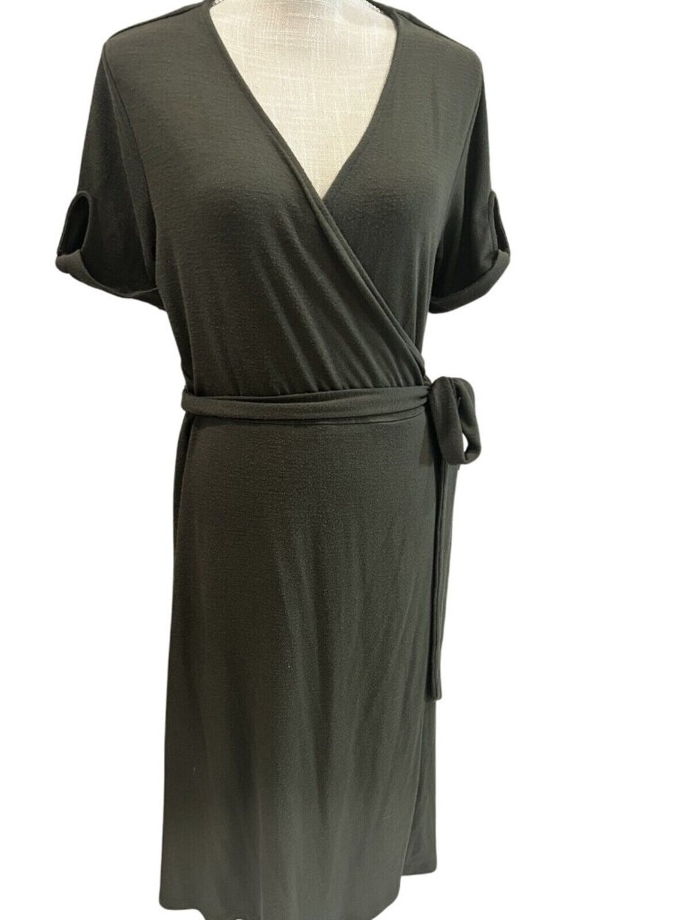 Gap Soft Olive Green Wrap Dress With Playful Thumb Hole Details L
